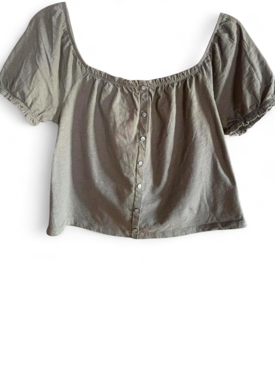 American Eagle Outfitters Tops - American Eagle Outfitters Olive Green Button-Front Puff Sleeve Crop Top